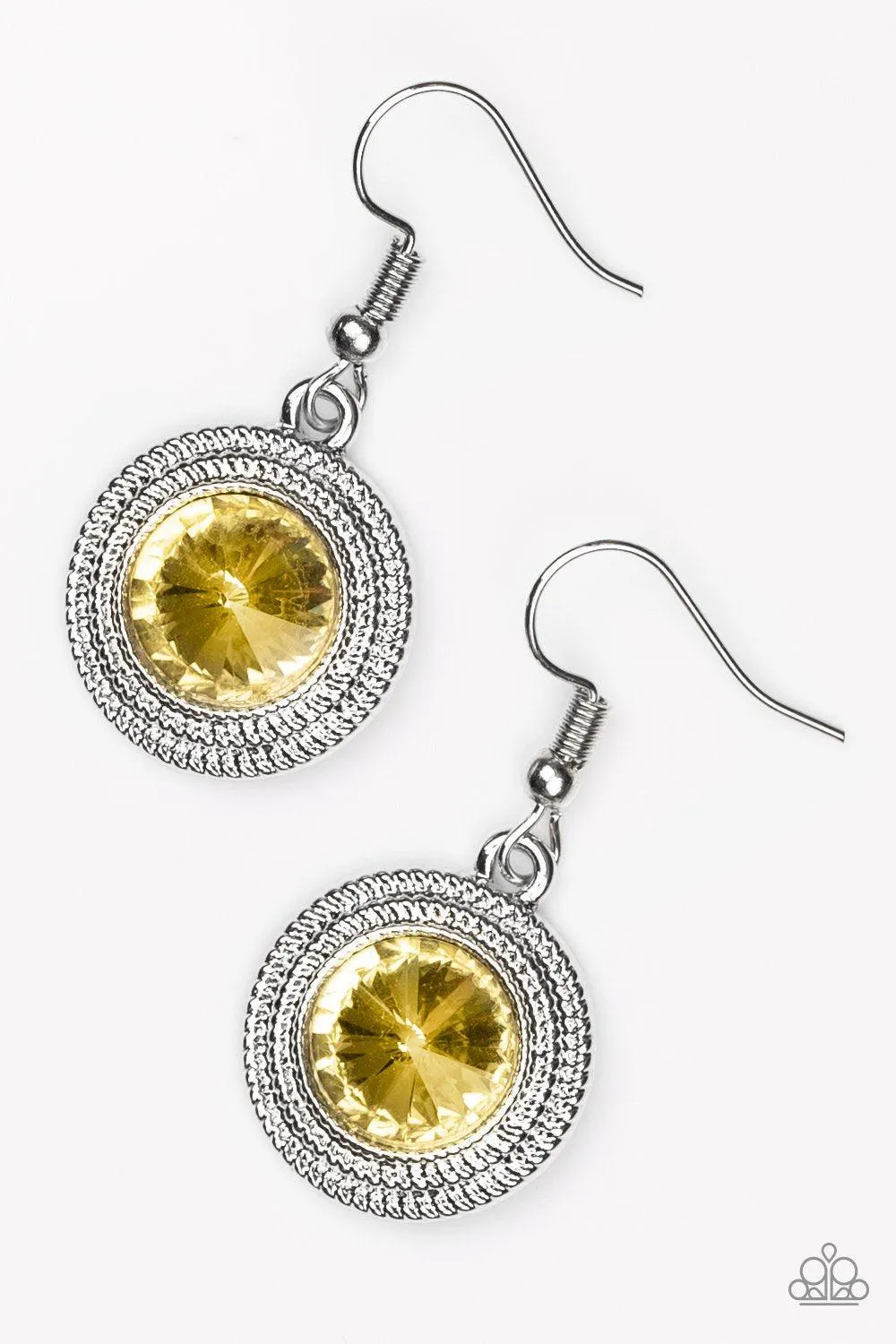 Beginner's Luxe Silver and Yellow Gem Earrings - Paparazzi Accessories