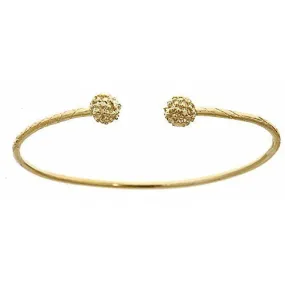 Better Jewelry 14K Yellow Gold West Indian Bangle w. Textured Ball Ends (Made in USA)