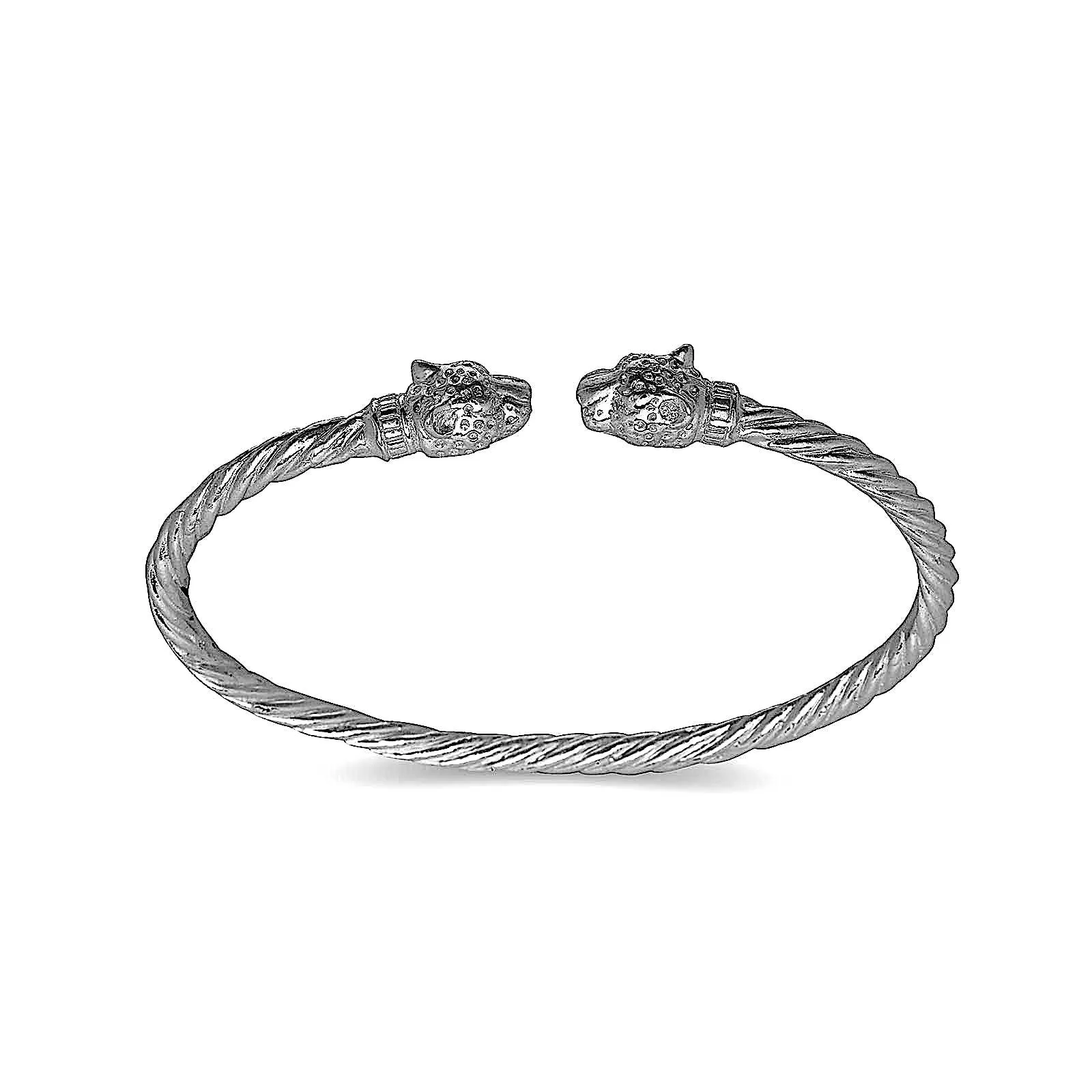 Better Jewelry Jaguar Head Coiled Rope West Indian Bangle .925 Sterling Silver MADE IN USA, 1 piece