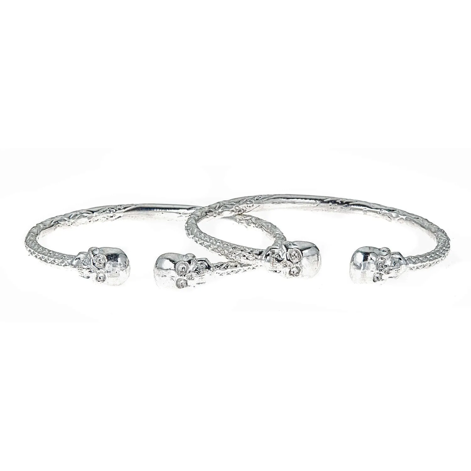 Better Jewelry Thick Skull Ends .925 Sterling Silver West Indian Bangles, 1 pair