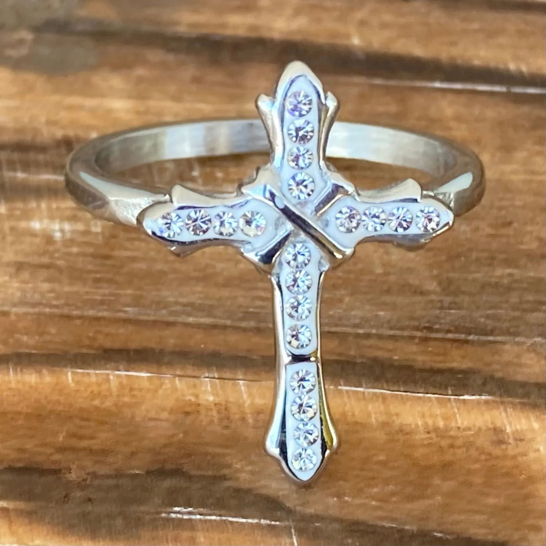 Bling Cross - White Stone - Ring - R194