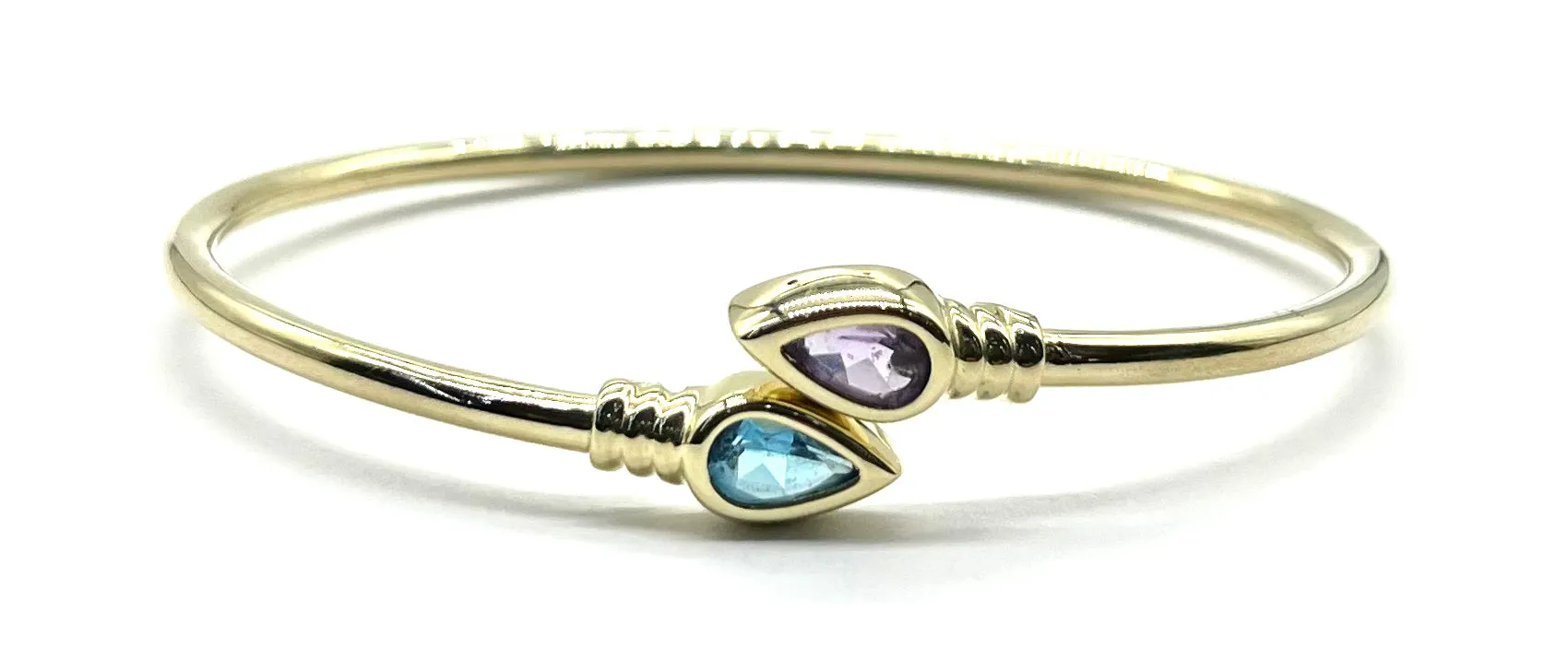 Blue Topaz and Amethyst Bypass Bangle Bracelet