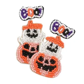 Boo Message Felt Back Sequin Beaded Ghost Pumpkin Earrings