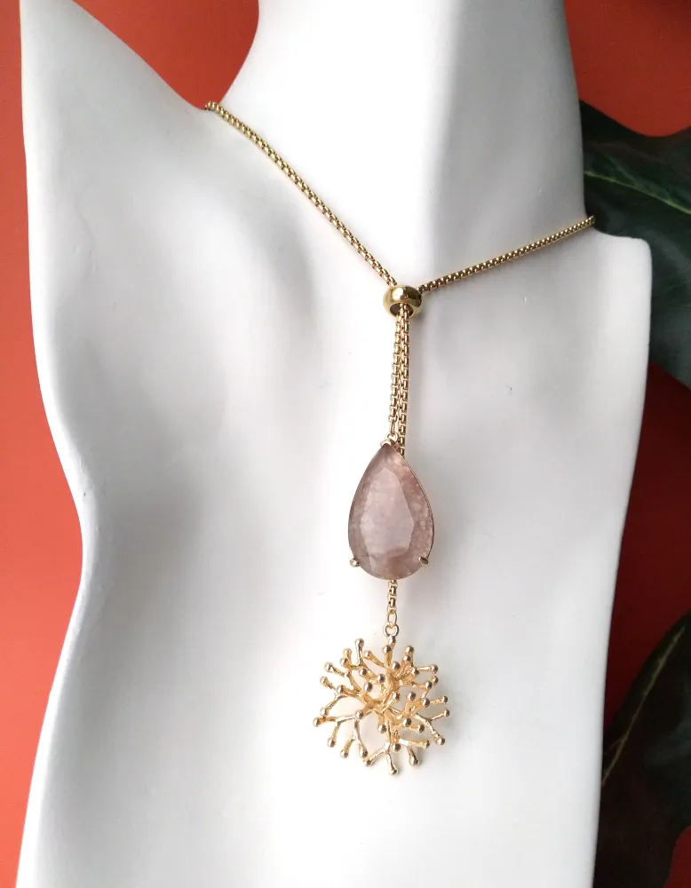 Branch Coral with Jade Slider Necklace