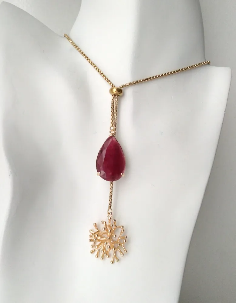 Branch Coral with Jade Slider Necklace