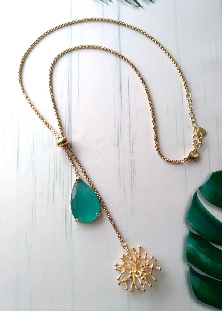 Branch Coral with Jade Slider Necklace