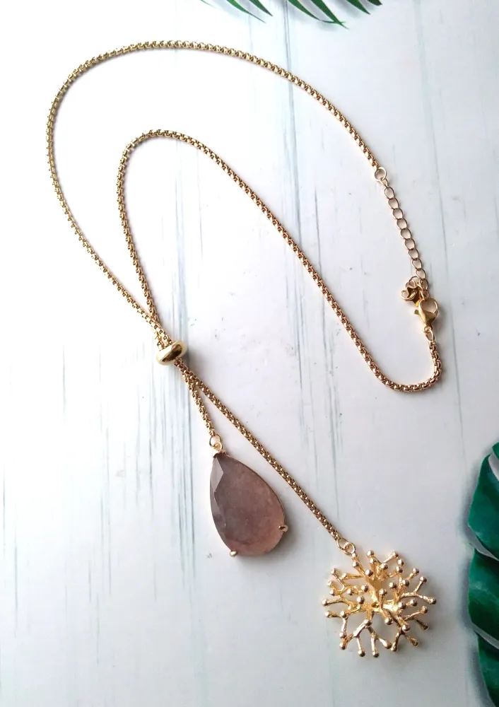 Branch Coral with Jade Slider Necklace