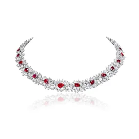 Briana 43 Carats Red Pear Shape Ruby Diamond Necklace