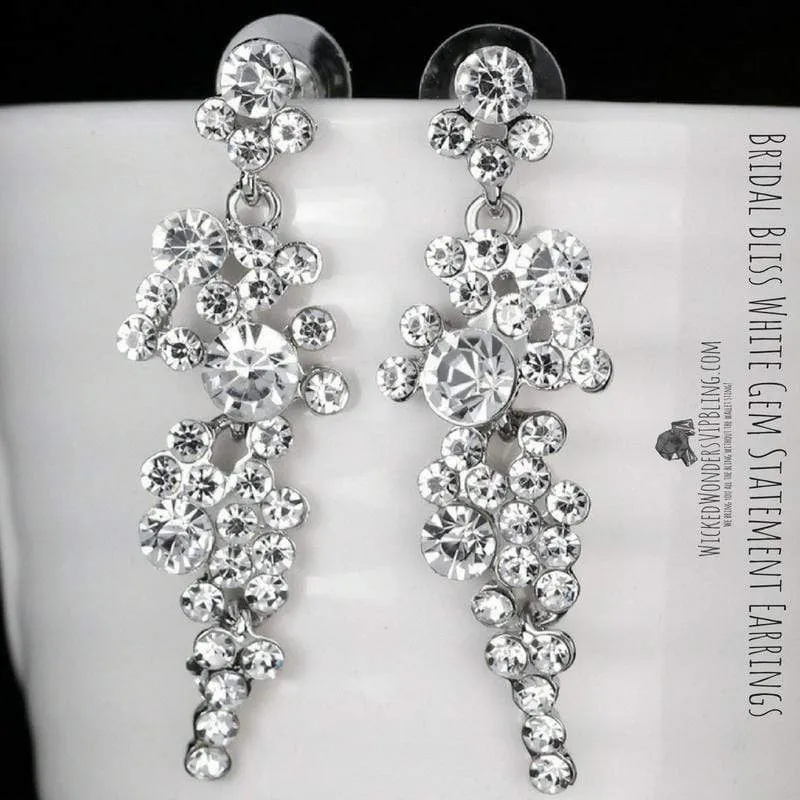 Bridal Bliss White Gem Statement Earrings