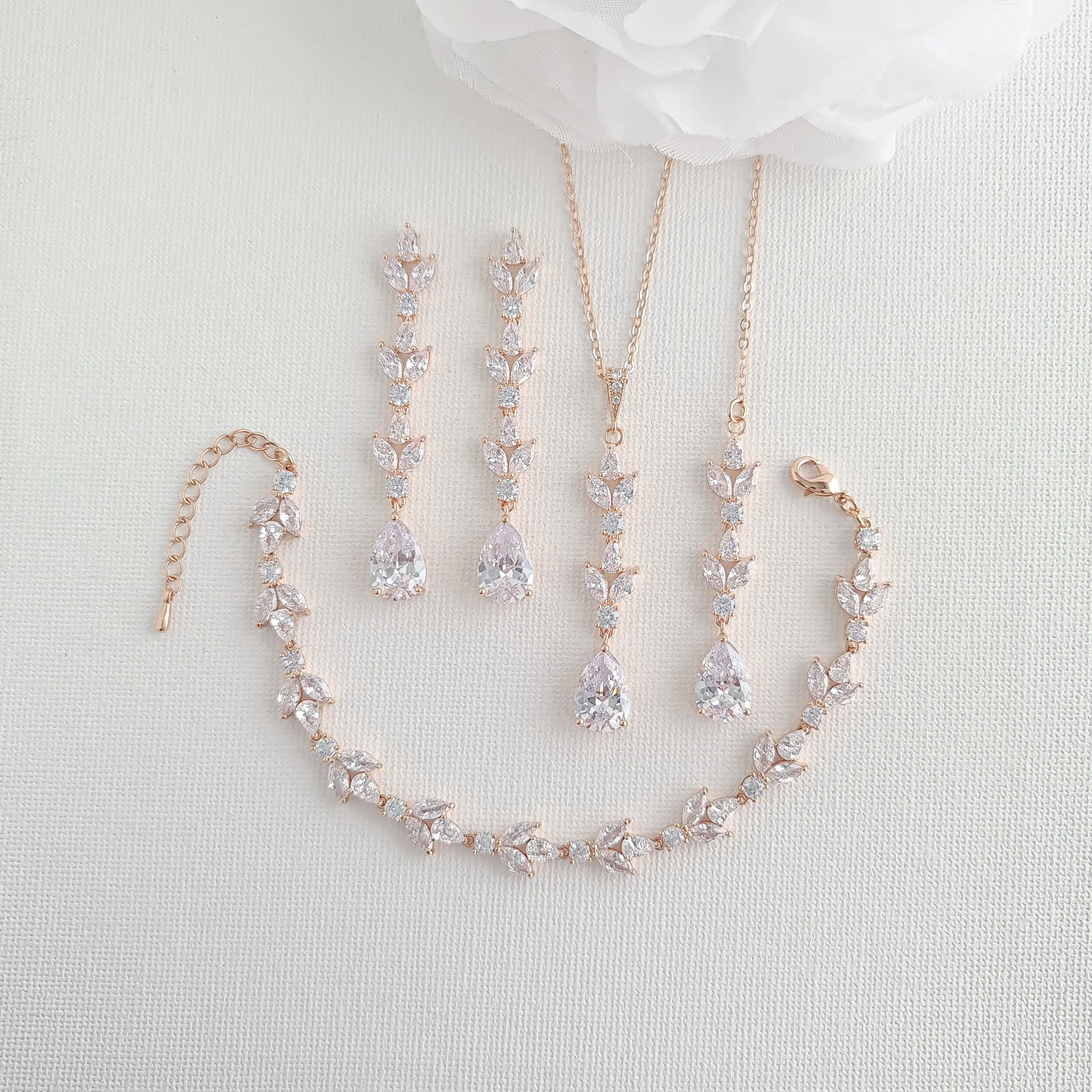 Bridal Necklace Set with Earrings Bracelet-Anya