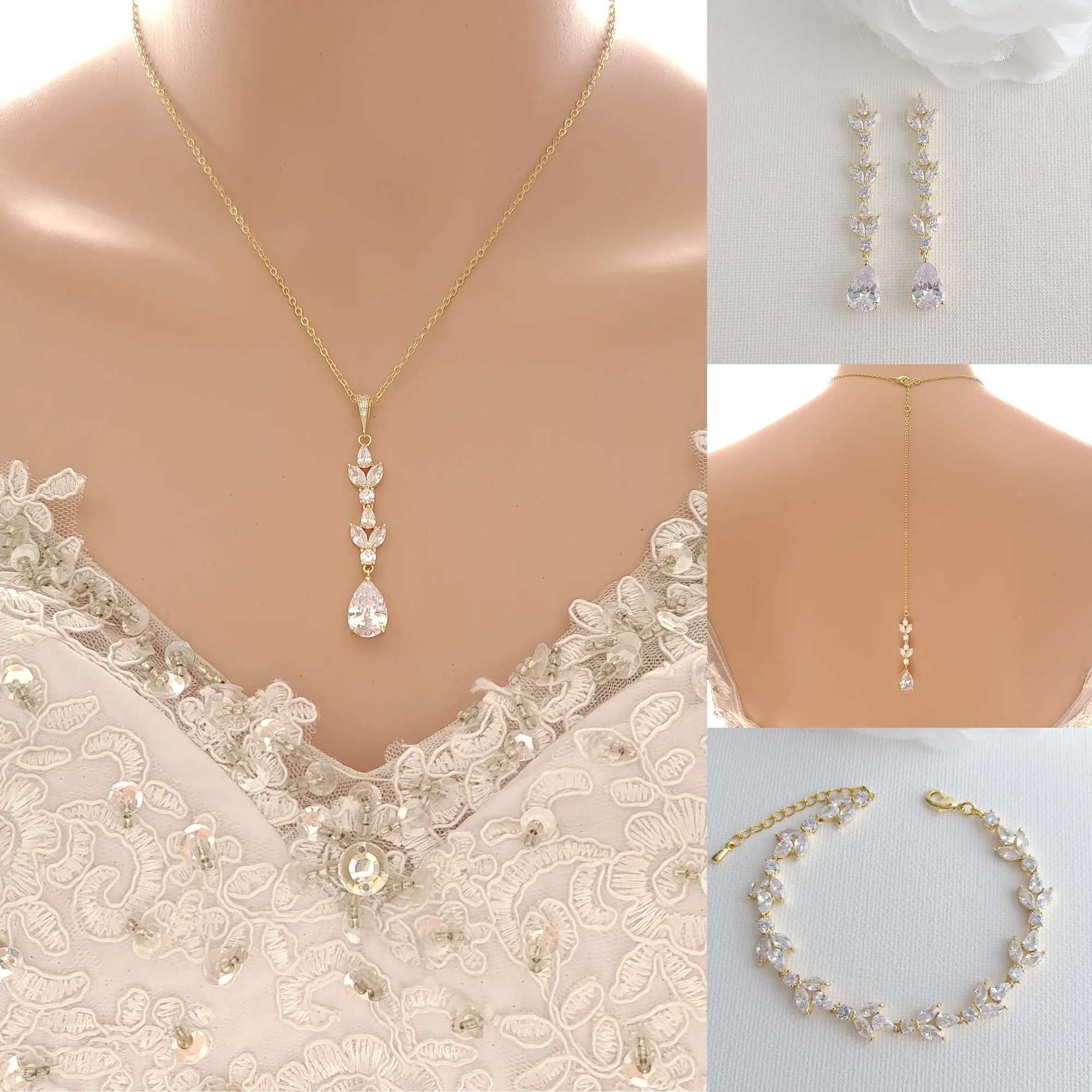 Bridal Necklace Set with Earrings Bracelet-Anya