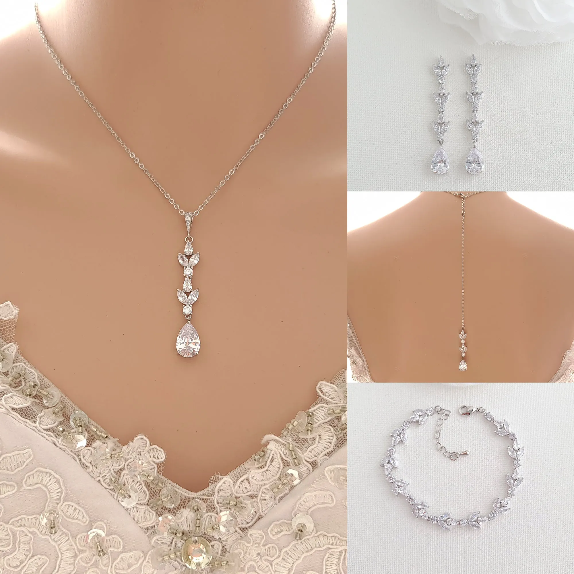 Bridal Necklace Set with Earrings Bracelet-Anya