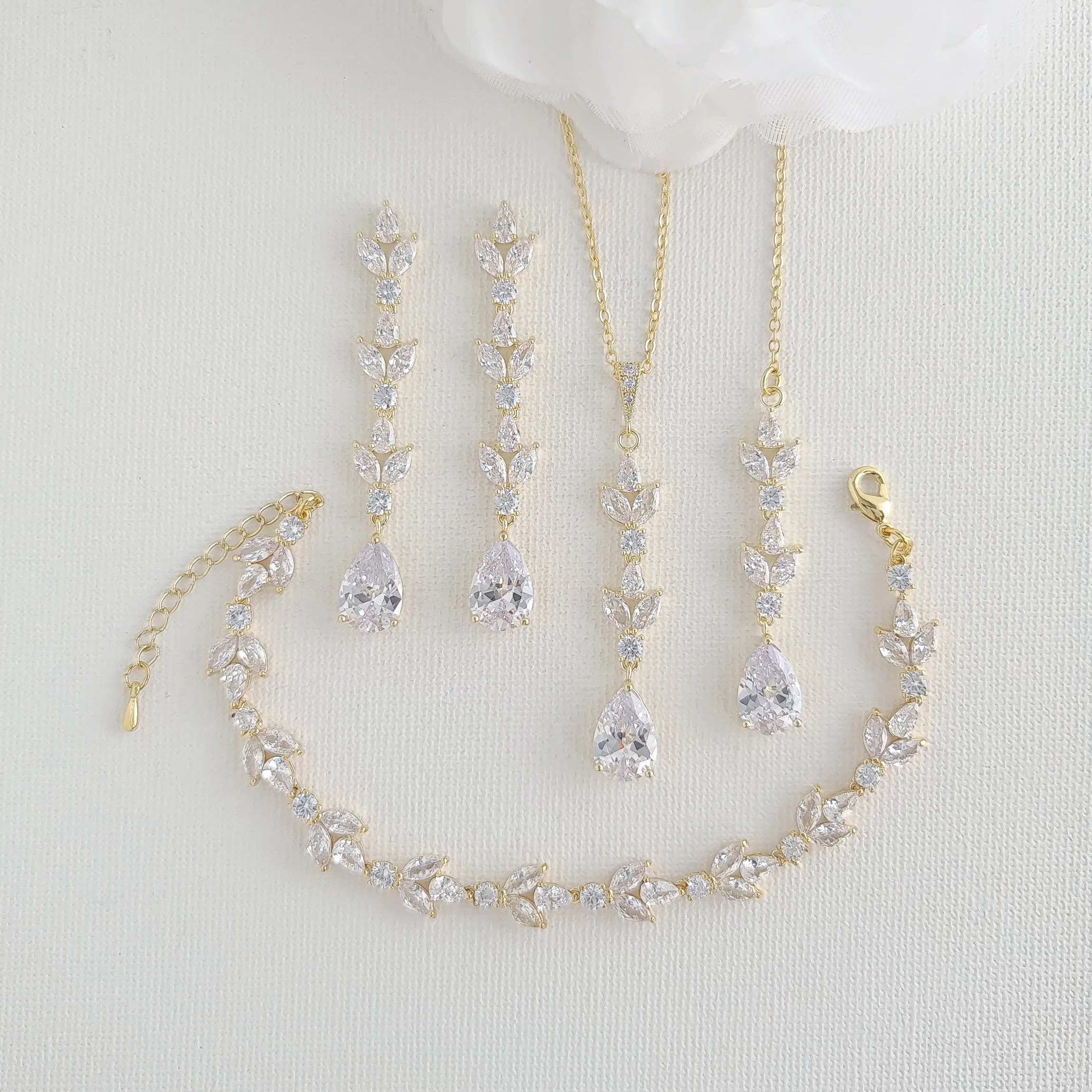 Bridal Necklace Set with Earrings Bracelet-Anya