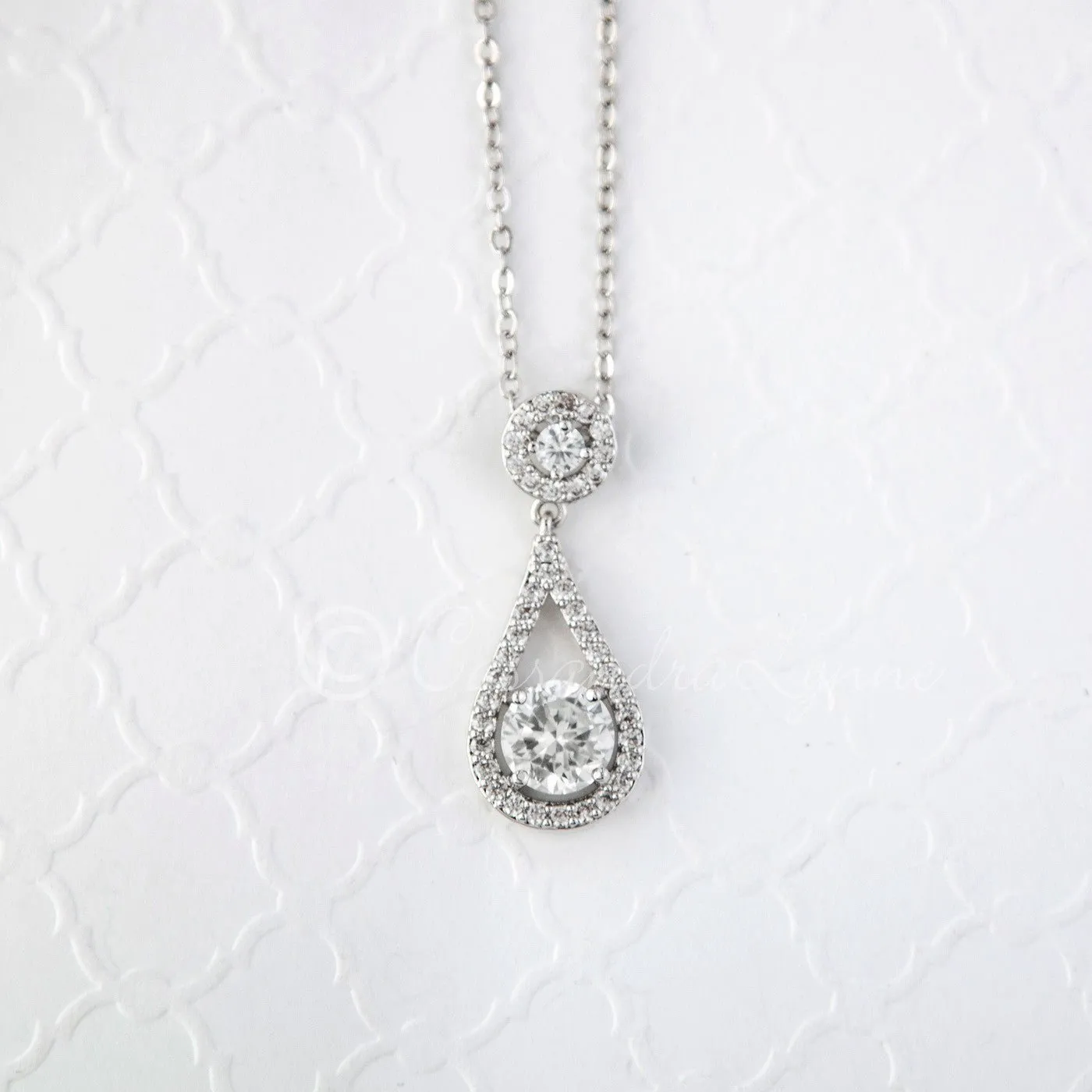 Bridal Pendant Necklace Cubic Zirconia Teardrop Shaped