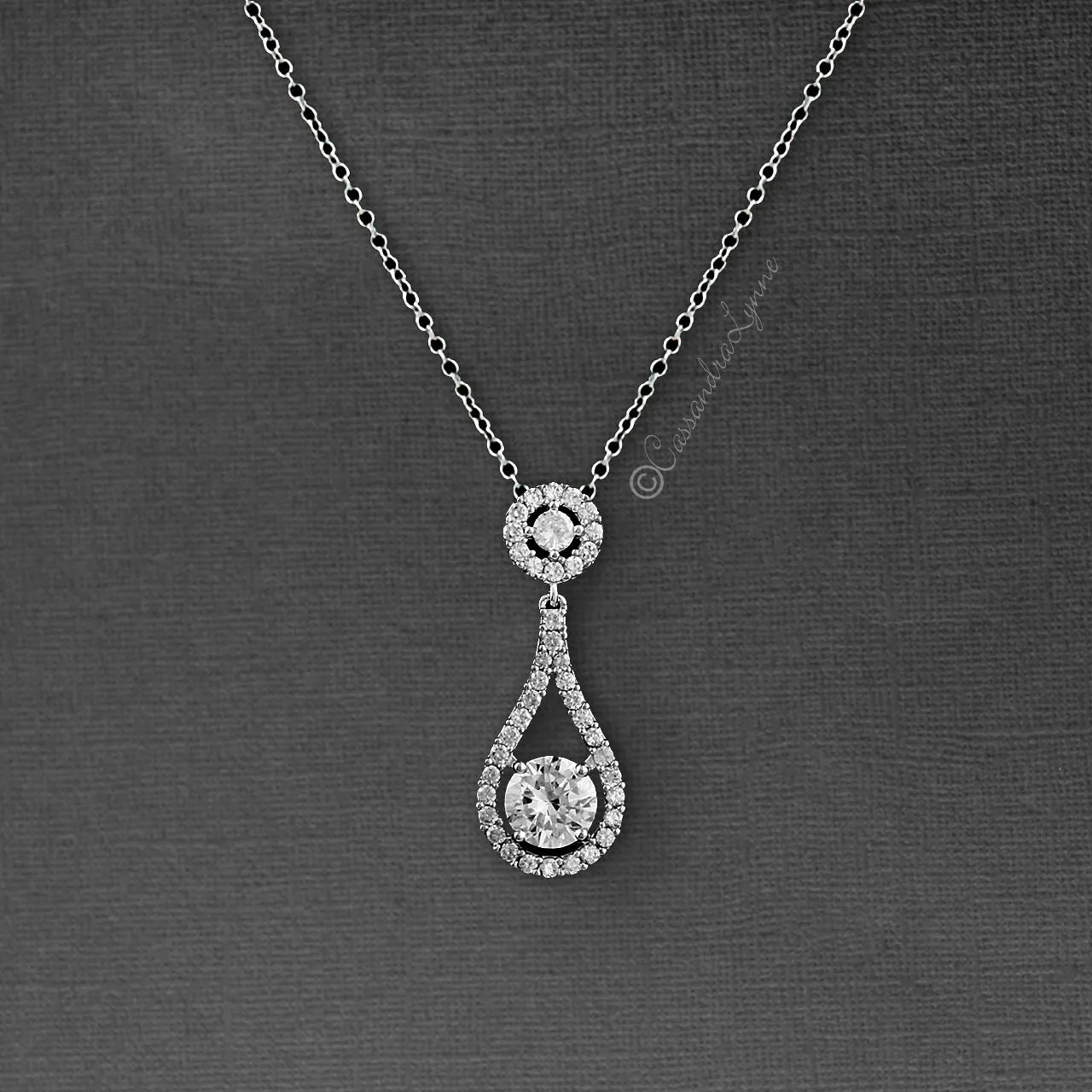 Bridal Pendant Necklace Cubic Zirconia Teardrop Shaped