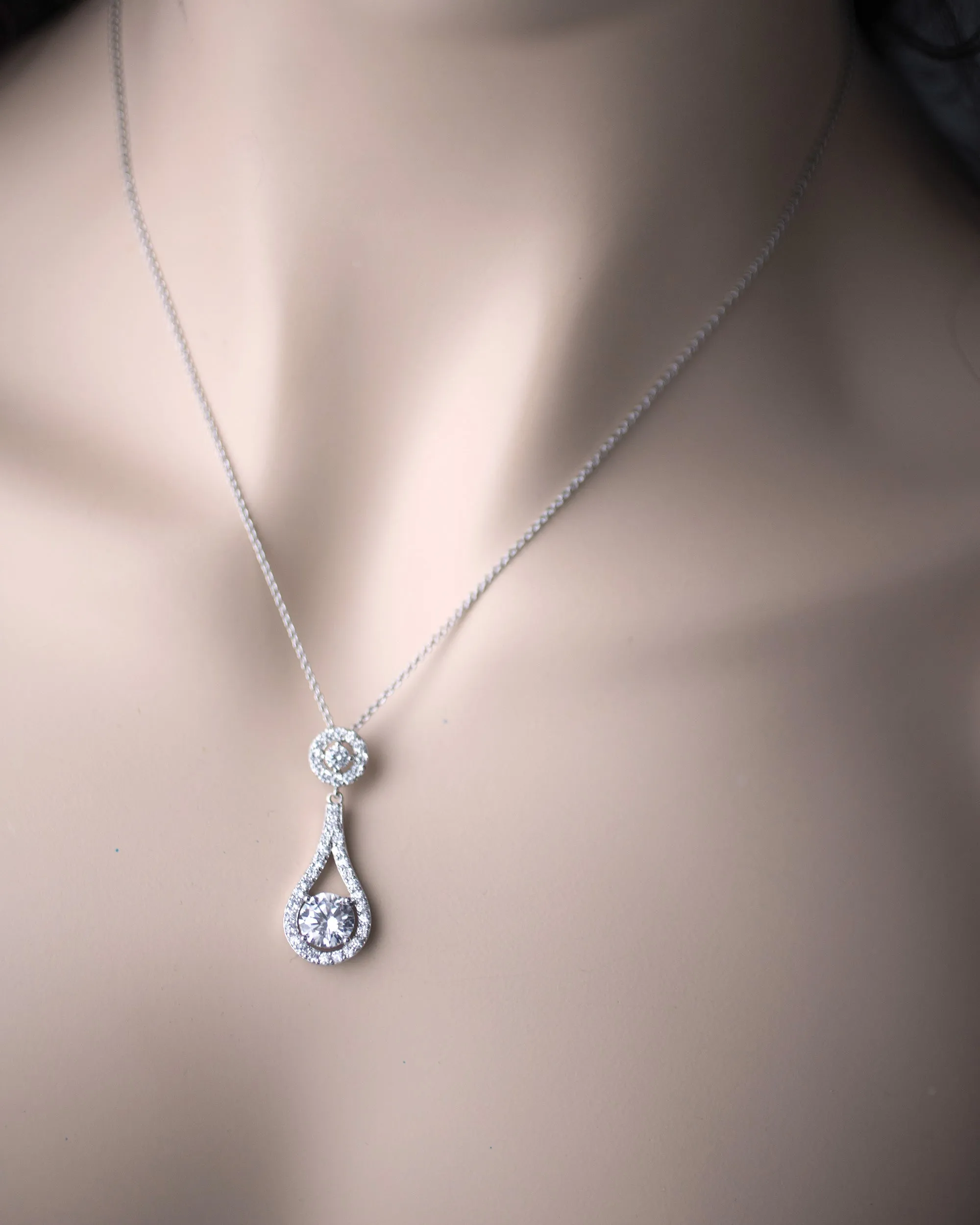 Bridal Pendant Necklace Cubic Zirconia Teardrop Shaped