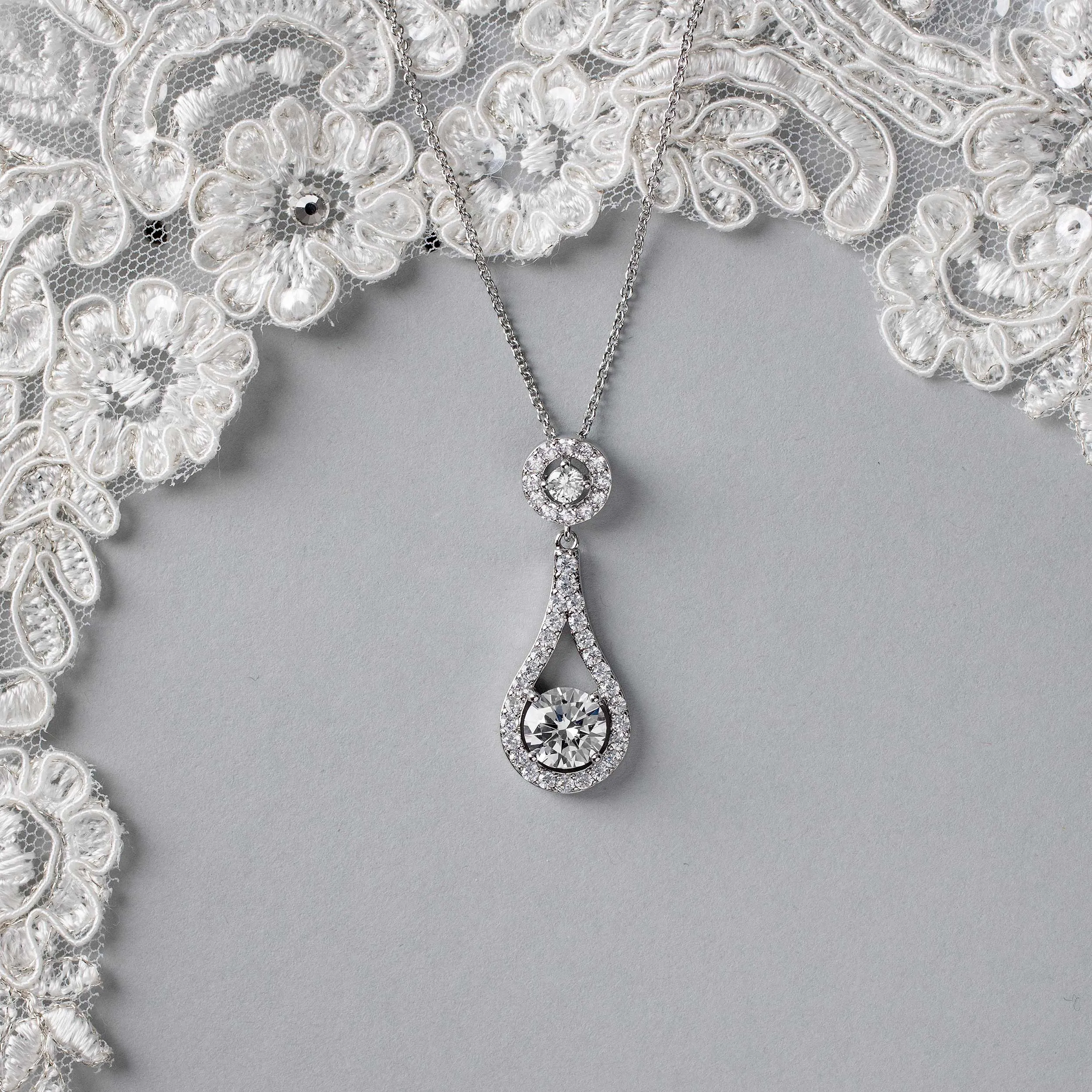 Bridal Pendant Necklace Cubic Zirconia Teardrop Shaped