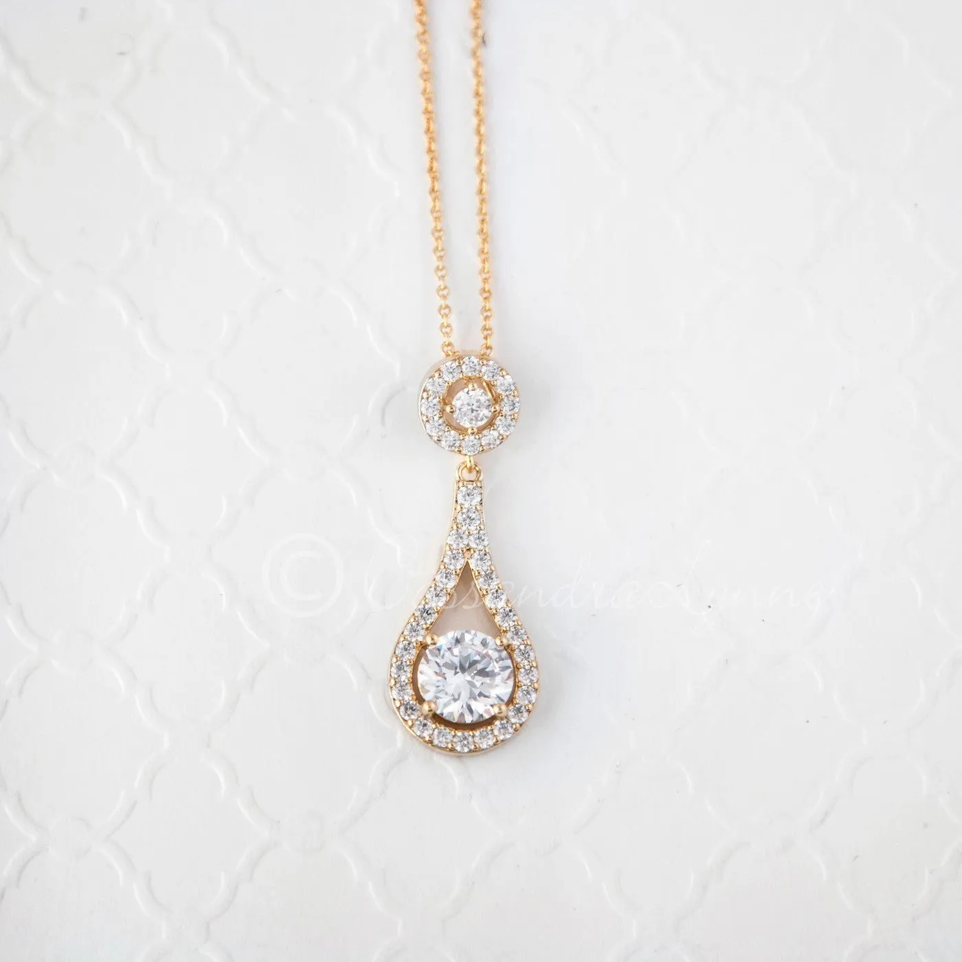 Bridal Pendant Necklace Cubic Zirconia Teardrop Shaped