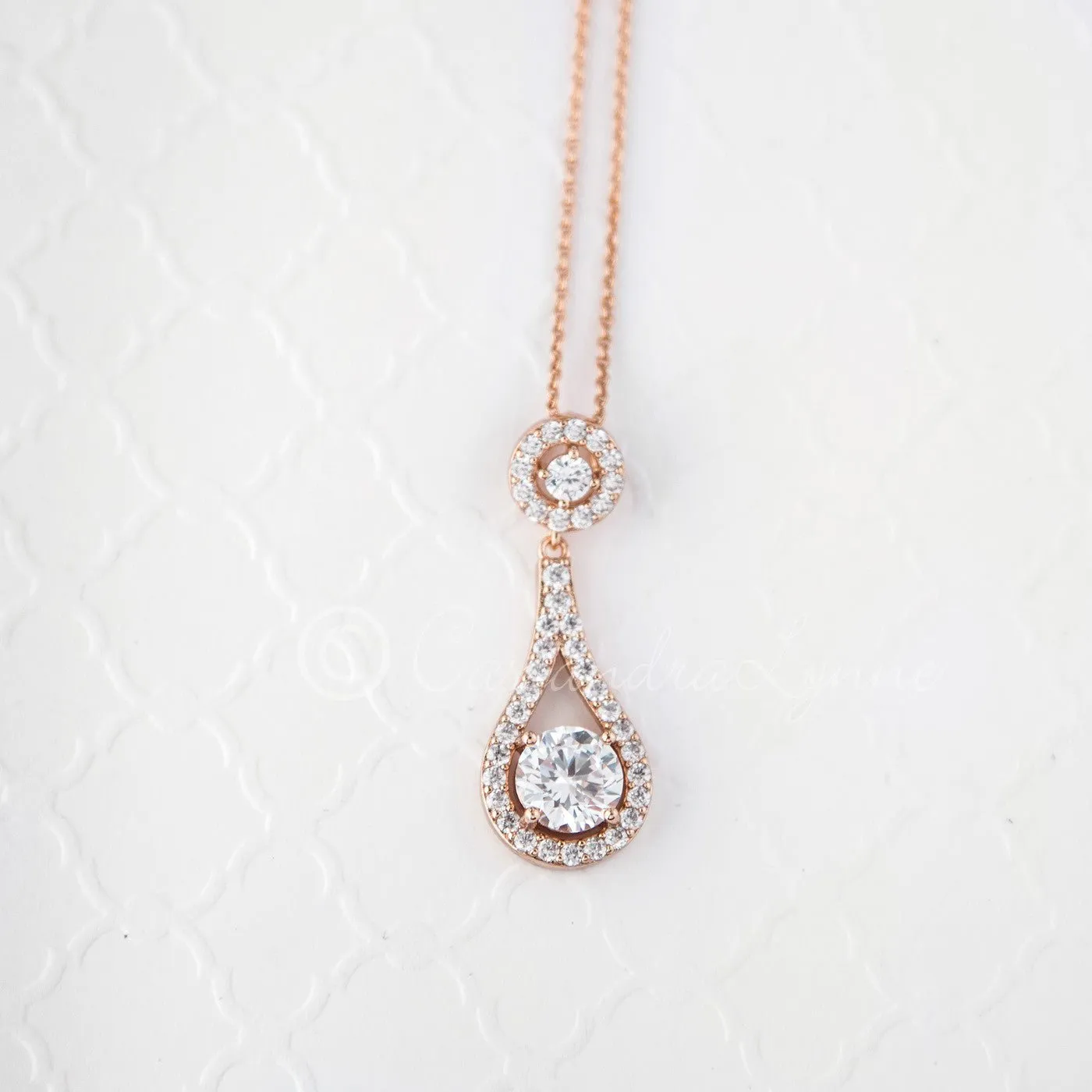 Bridal Pendant Necklace Cubic Zirconia Teardrop Shaped