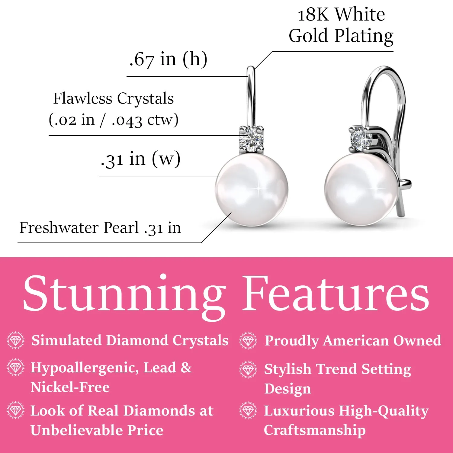 Cassie 18k White Gold Freshwater Pearl Drop Earrings with Crystals