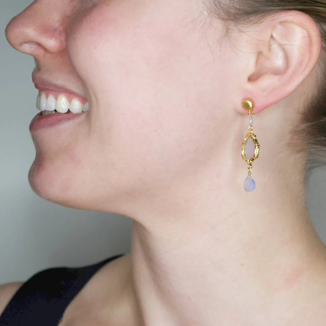 Chic Chalcedony and 24K Gold Drop Earrings