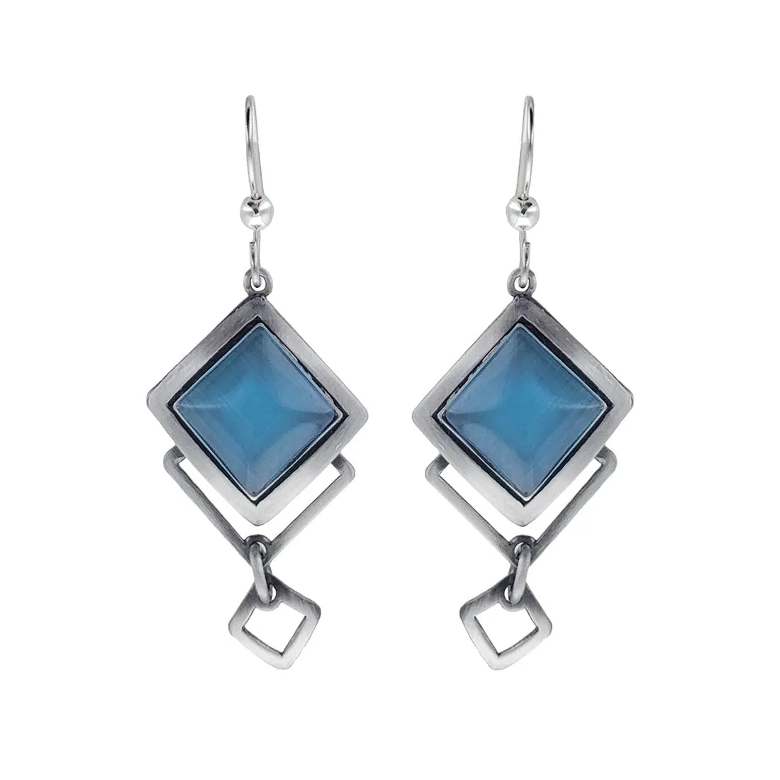 Christophe Poly Layered Diamonds Blue Drop Earrings