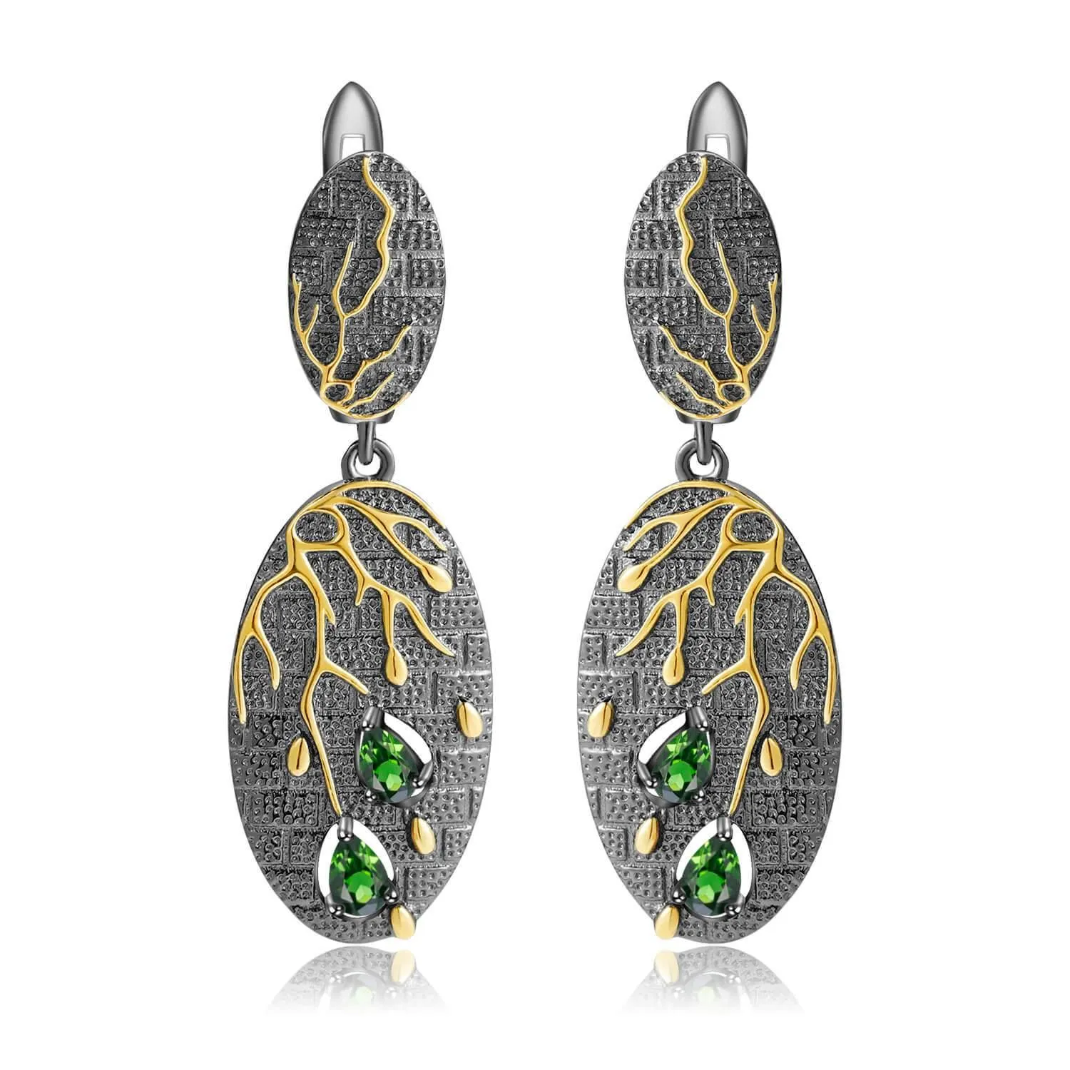 Chrome Diopside Gold-Plated Dangling Earrings