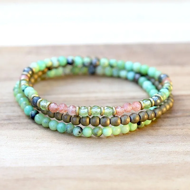 Chrysoprase and Peridot Delicate Bracelet Stack