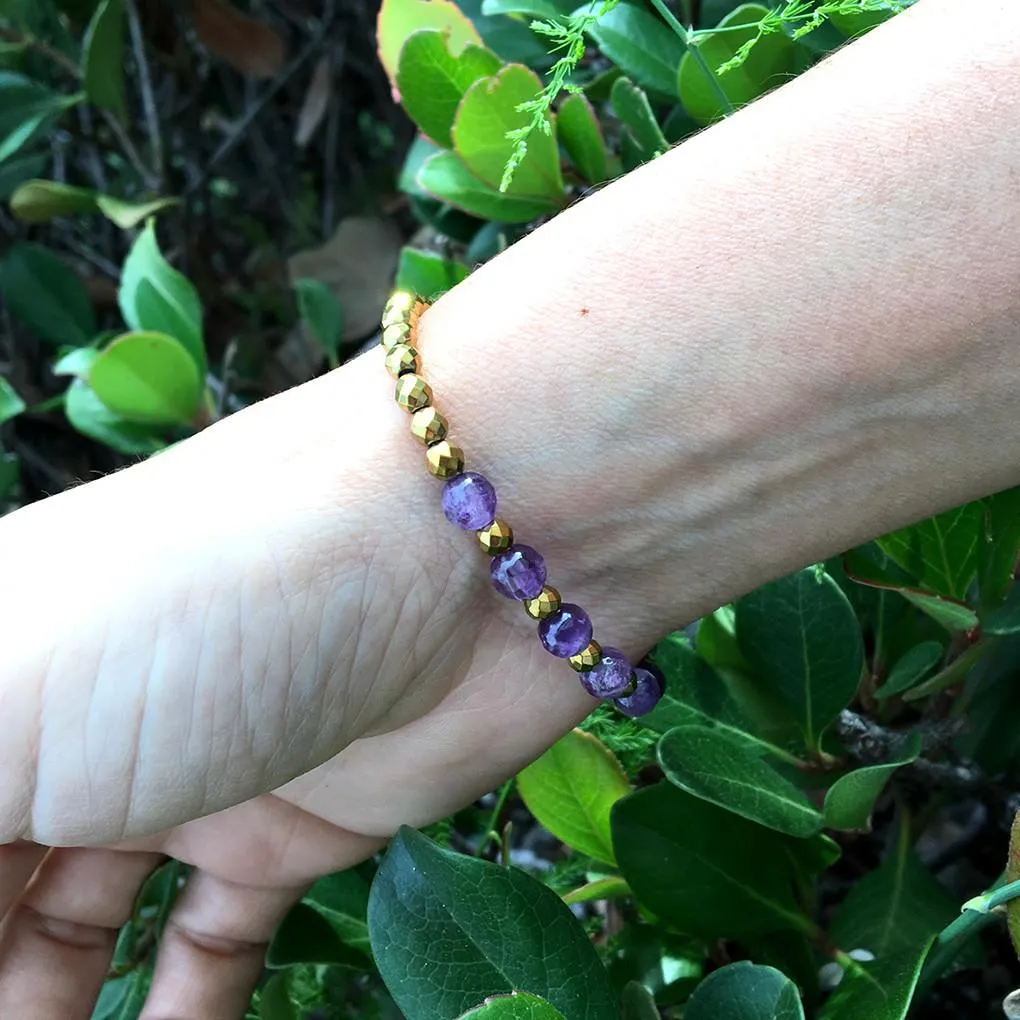 Crown Chakra, Hematite and Amethyst Chakra Bracelet