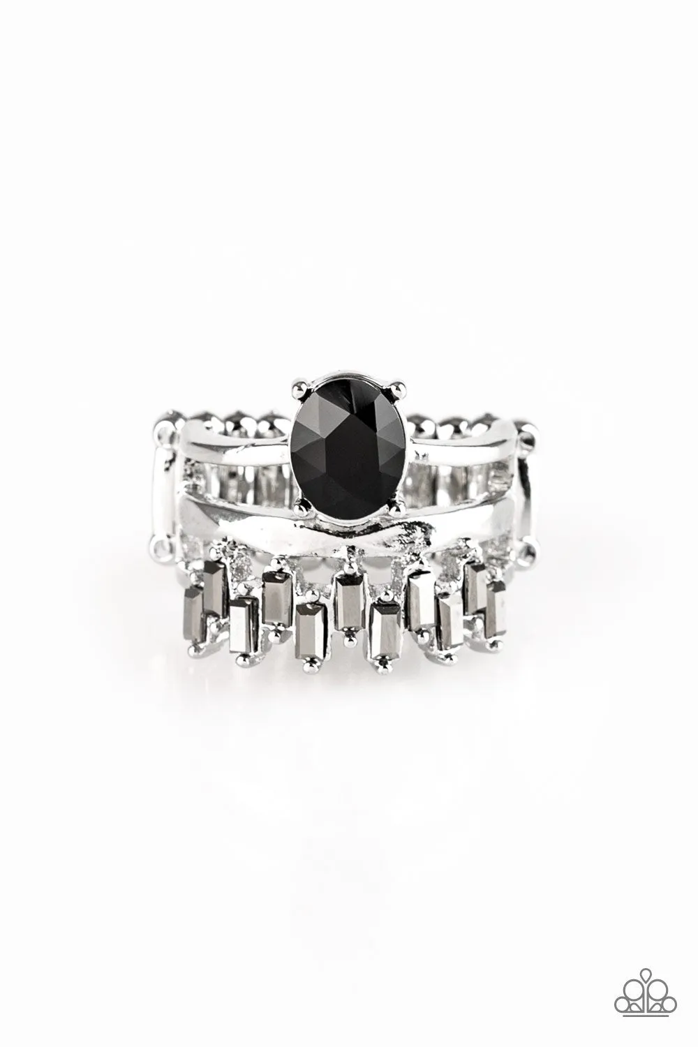 Crowned Victor Silver and Black Gem Ring - Paparazzi Accessories