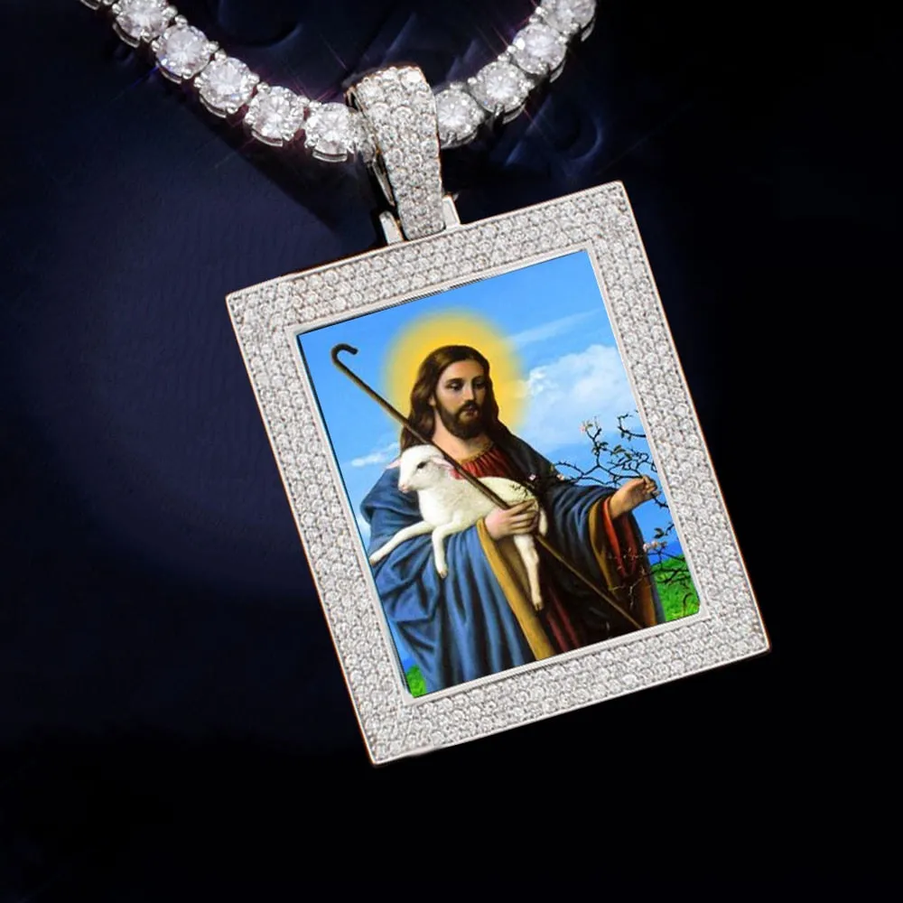 Custom 18K Gold Square Photo Pendant Necklace