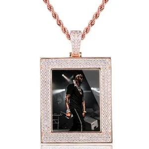 Custom 18K Gold Square Photo Pendant Necklace