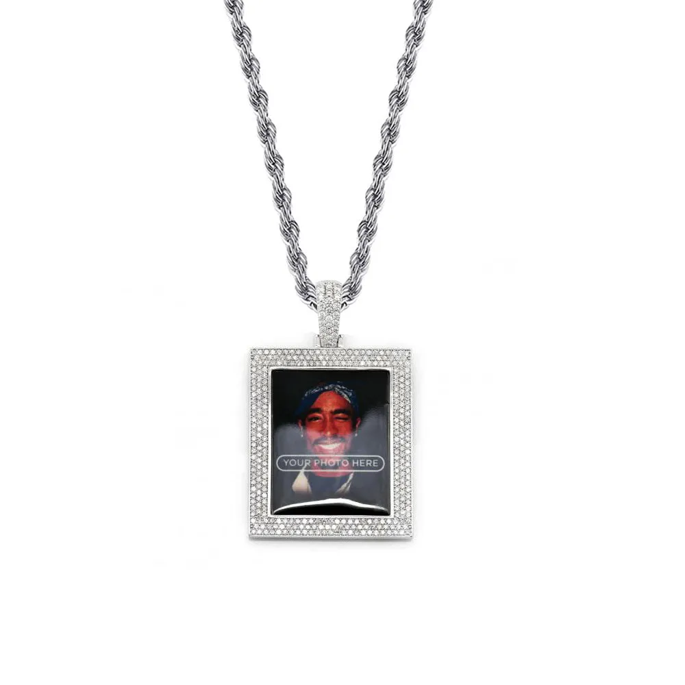 Custom 18K Gold Square Photo Pendant Necklace