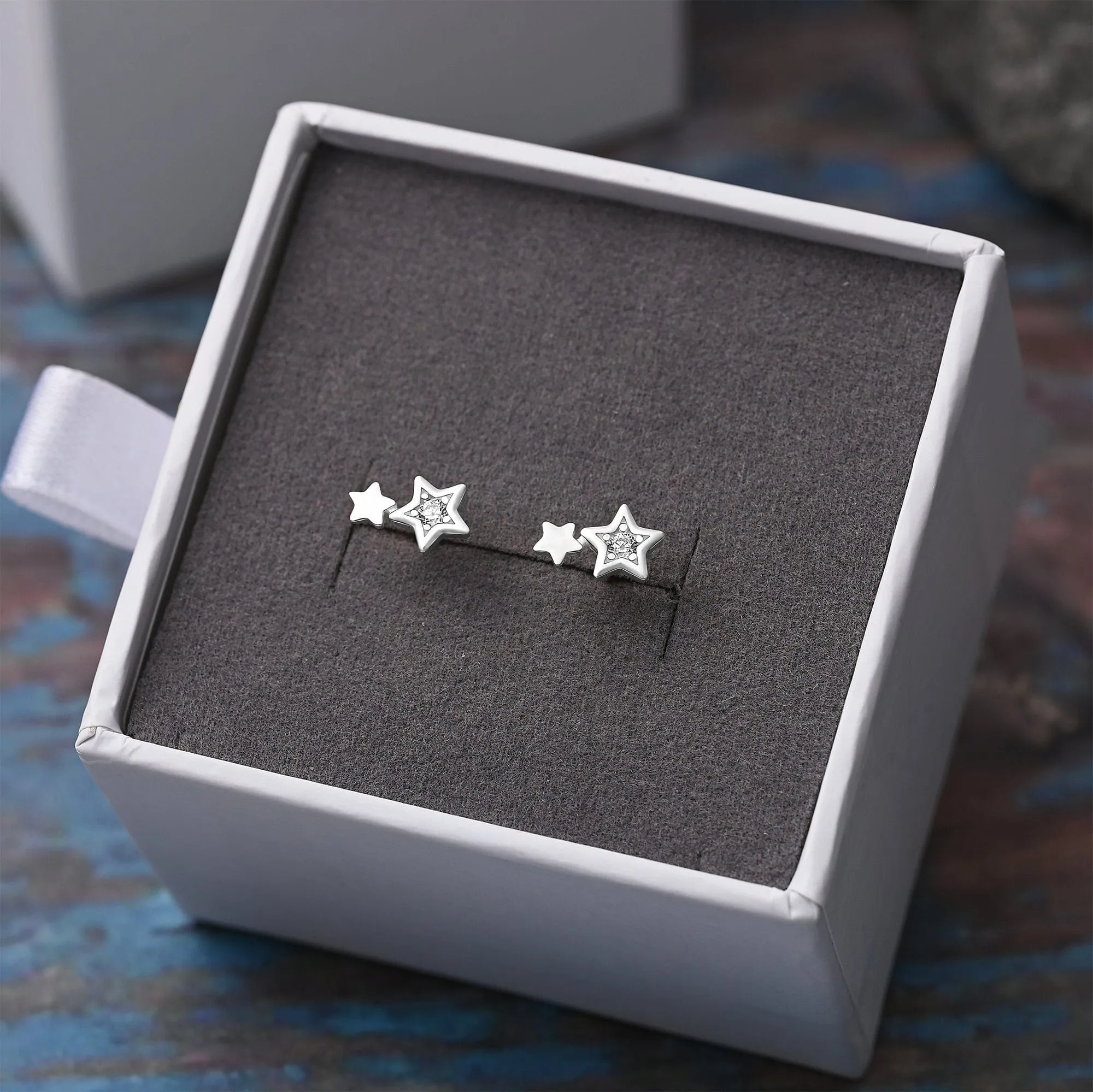 CZ Shooting Star Earrings Stud Sterling Silver