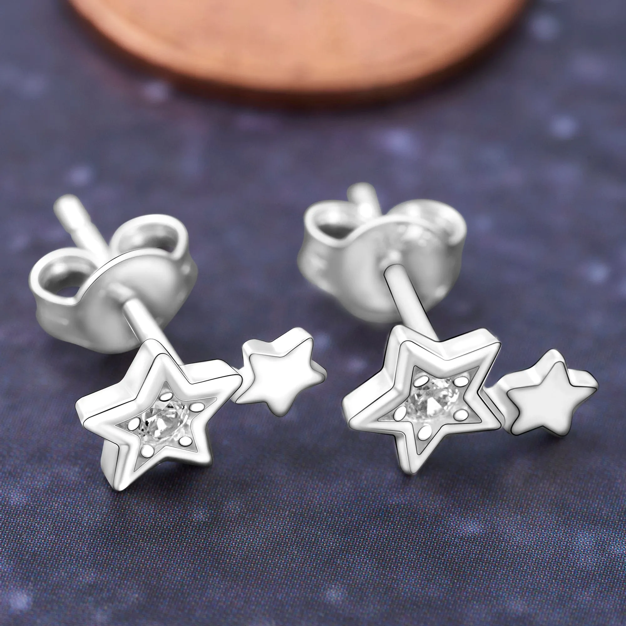 CZ Shooting Star Earrings Stud Sterling Silver