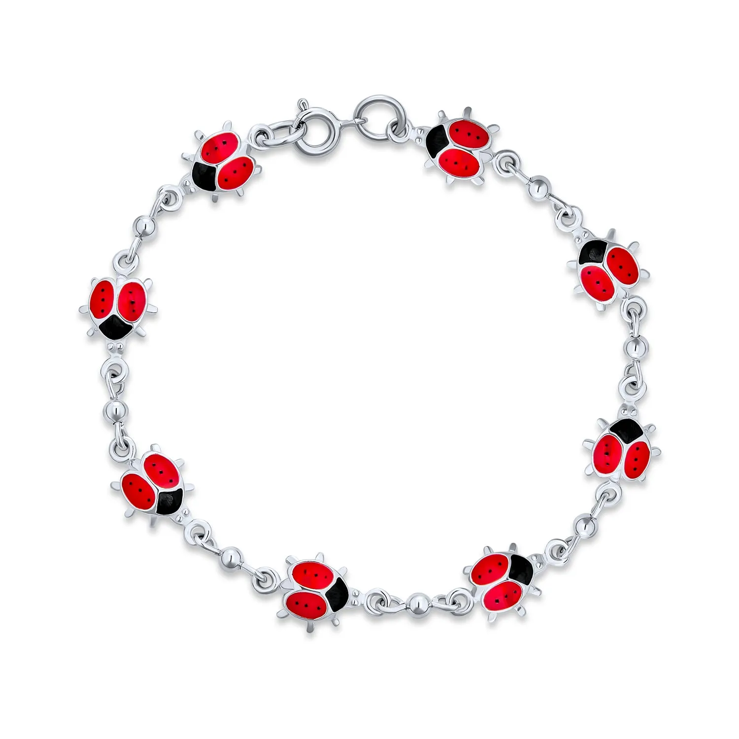 Dainty Ladybug Red Small Bangle Charm Bangle Bracelet Sterling Silver