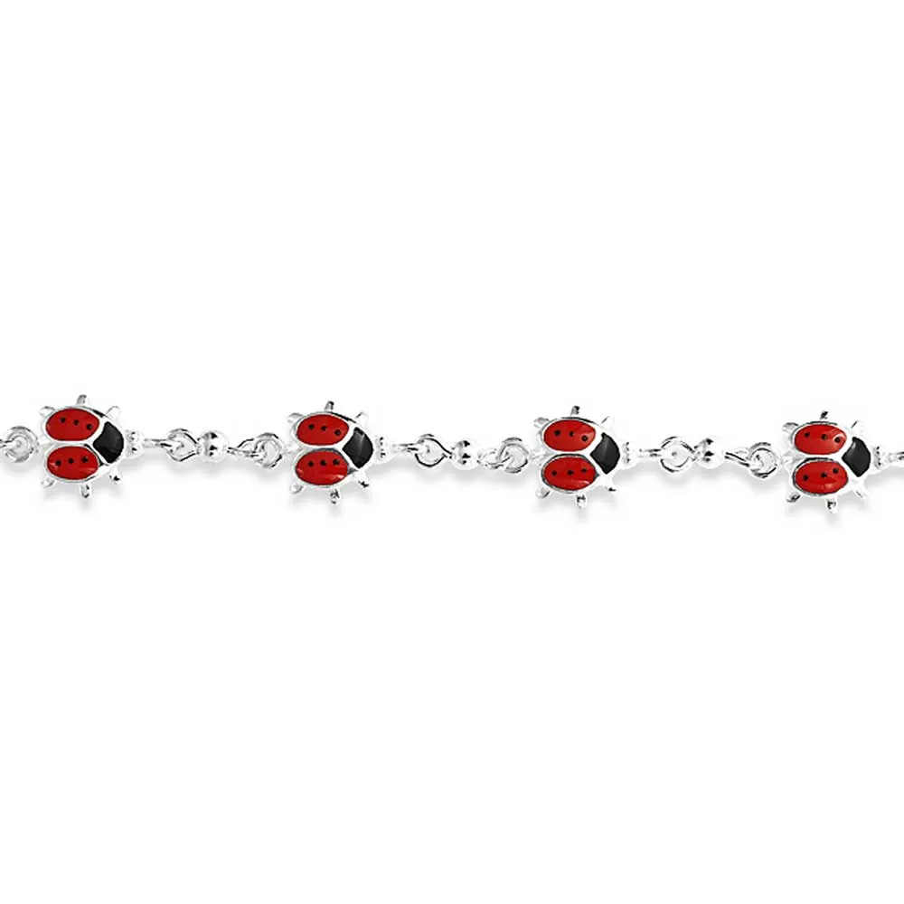 Dainty Ladybug Red Small Bangle Charm Bangle Bracelet Sterling Silver