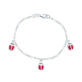 Dainty Ladybug Red Small Bangle Charm Bangle Bracelet Sterling Silver