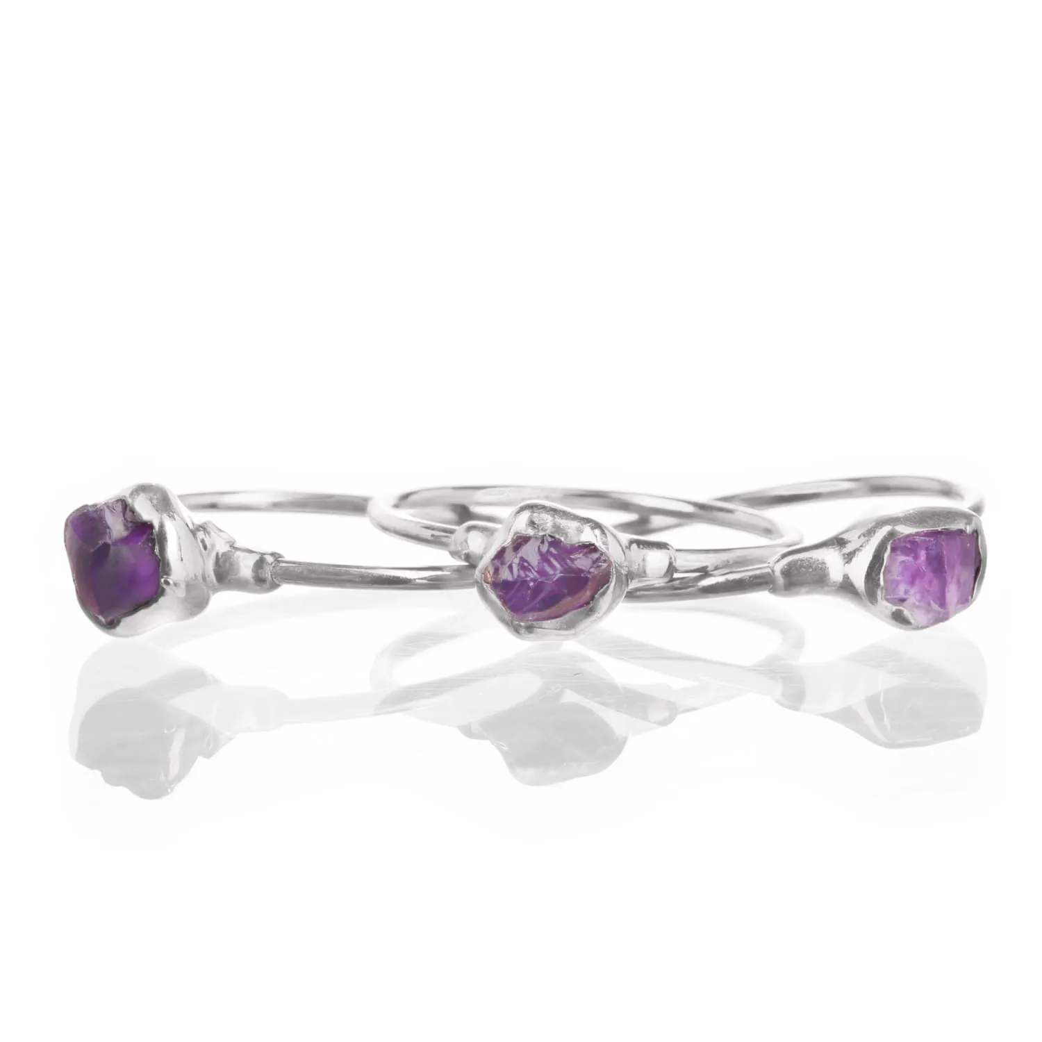 Dainty Raw Amethyst Ring in Silver