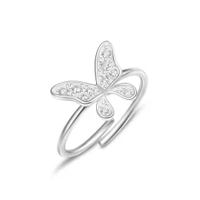 Dazzling CZ Butterfly Sterling Silver Ring Adjustable