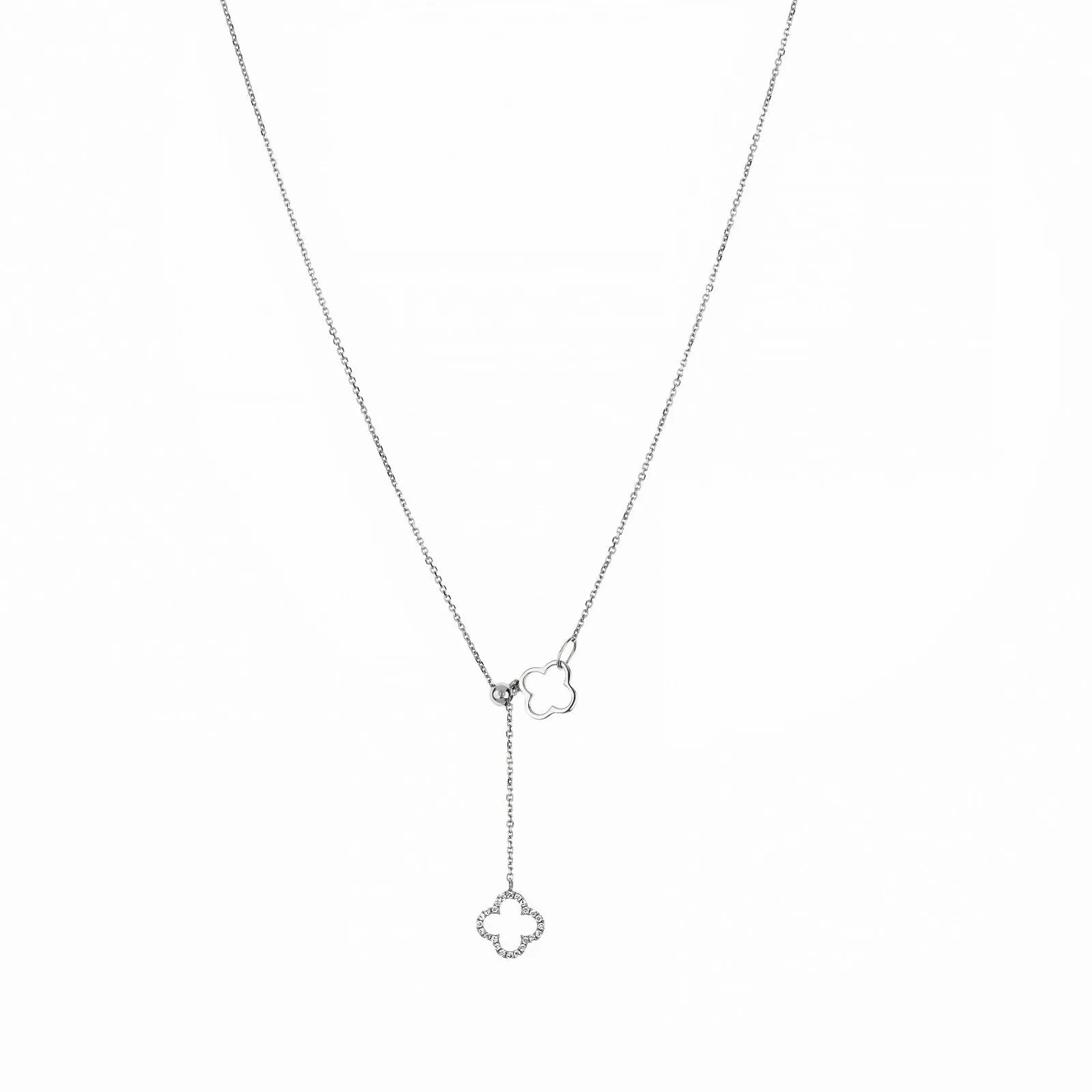 Diamond Clover Lariat Bolo Necklace