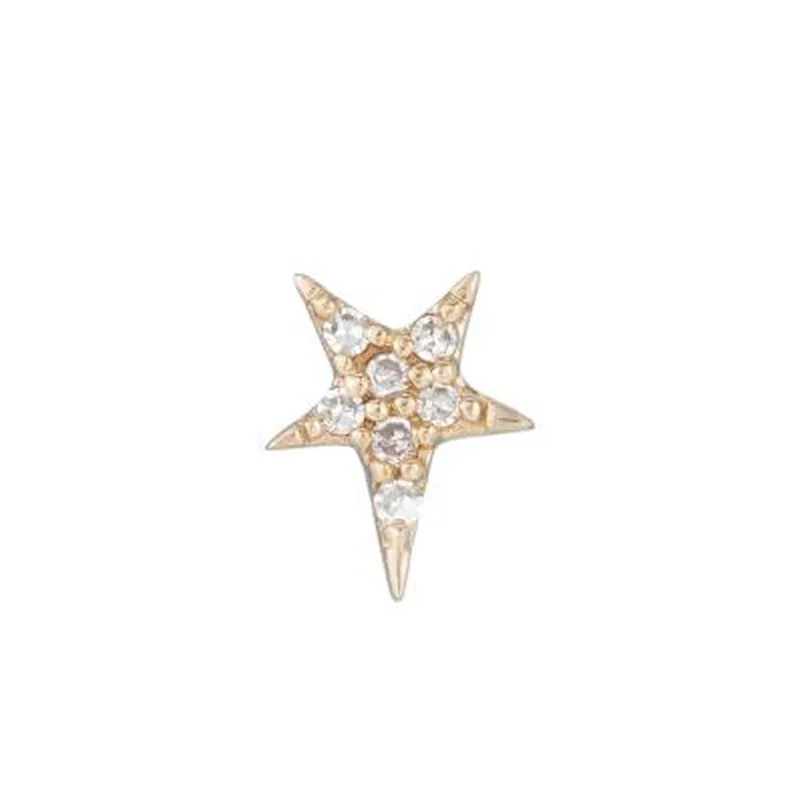 Diamond Yellow Gold Star SINGLE Stud Earring, 14k