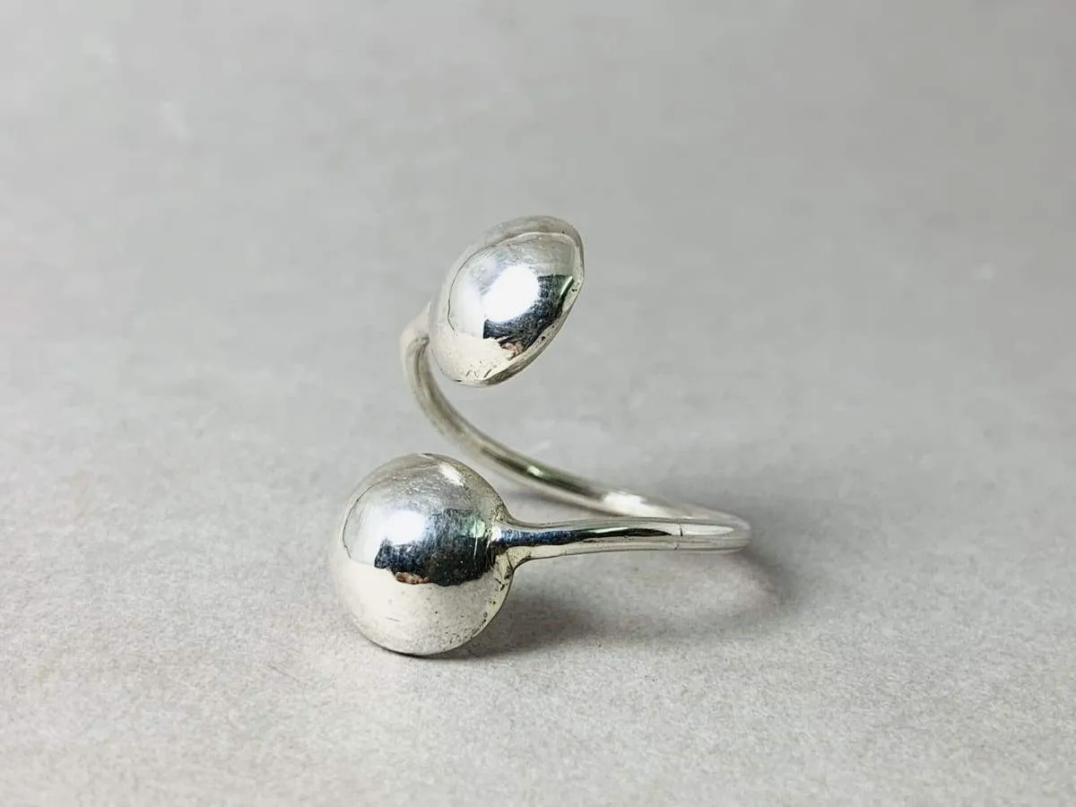 Double Ball Two Balls 925 Sterling Silver Ring,Adjustable,Handmade Jewelry,Gift for Women