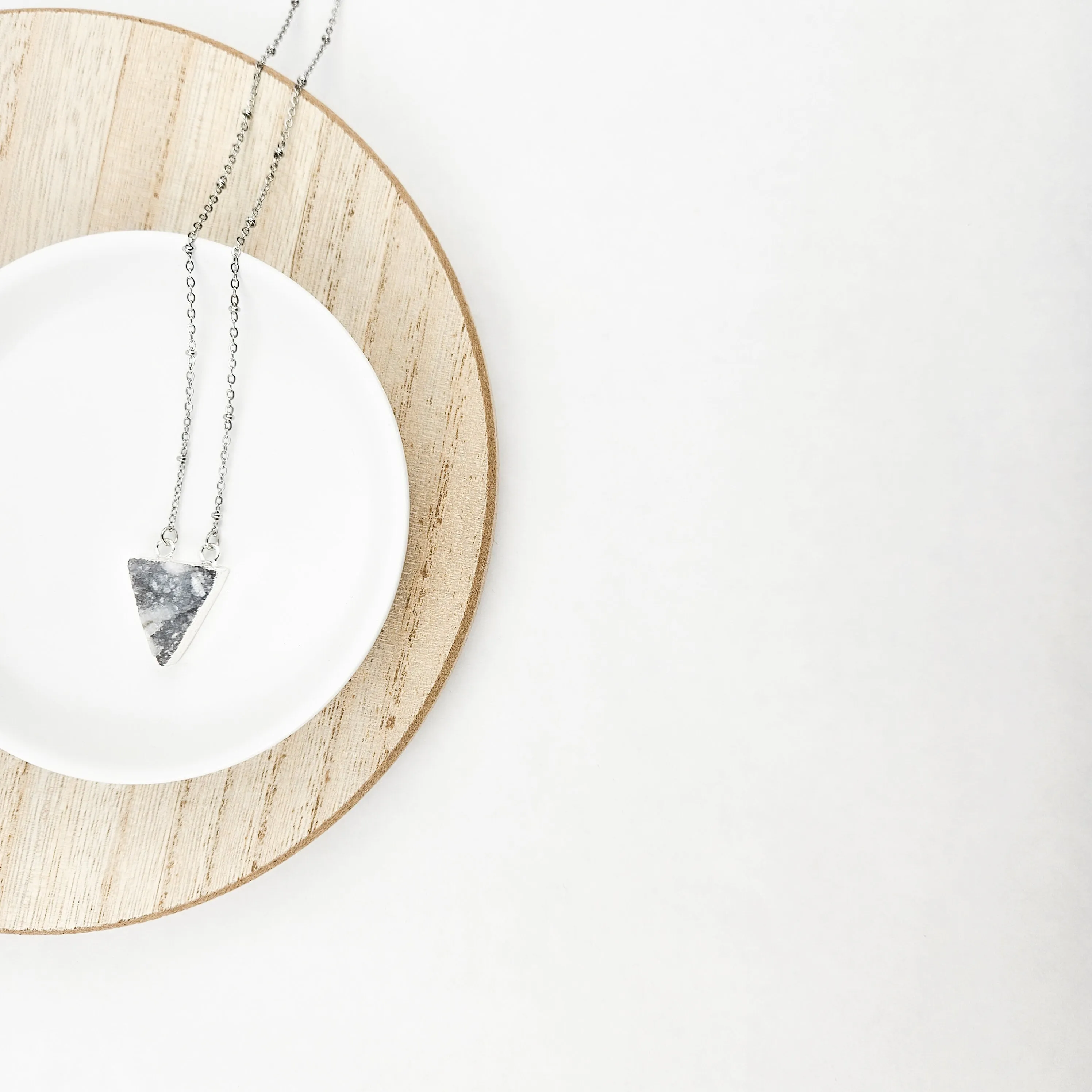 Druzy Quartz Triangle Silver Necklace