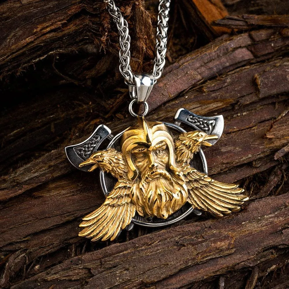 Dual Color Odin, Raven and Axe Necklace