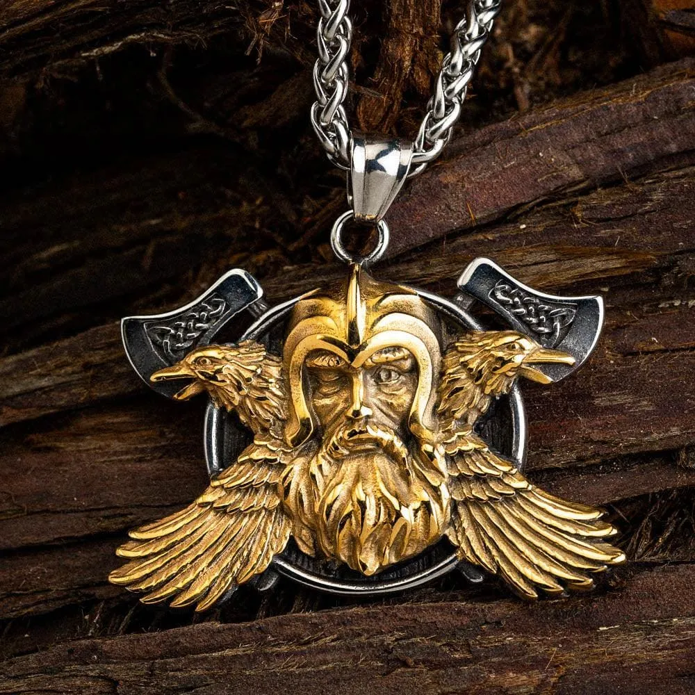 Dual Color Odin, Raven and Axe Necklace