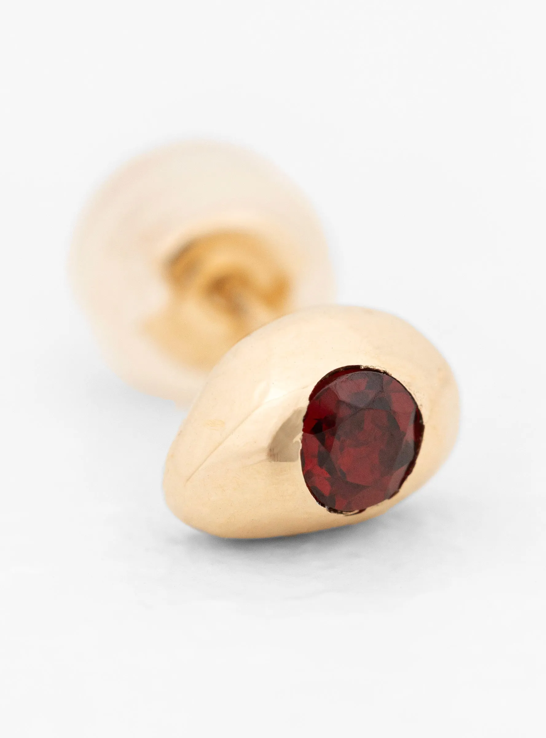 Egg Garnet Gem 14K Gold Stud Earring