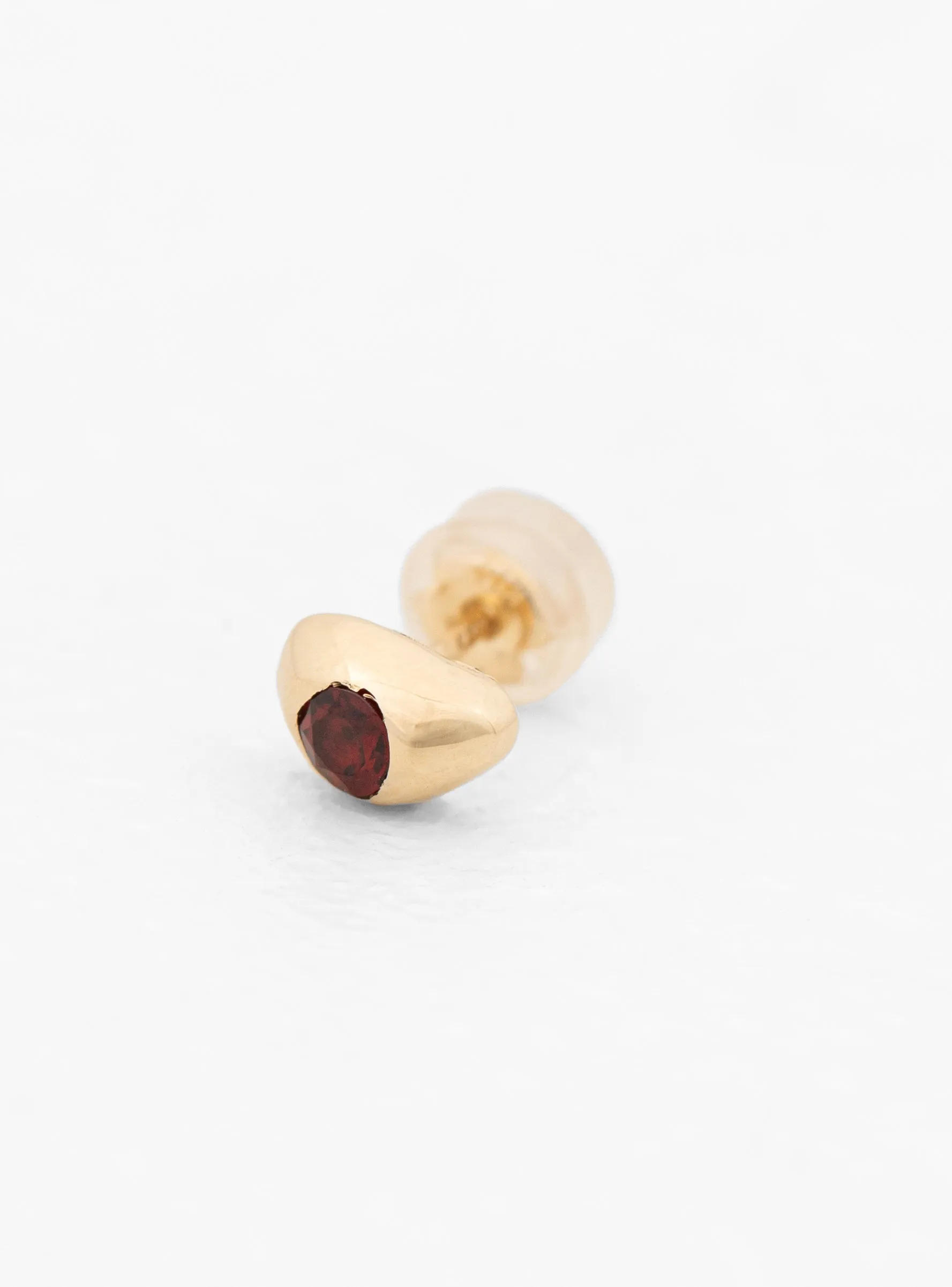 Egg Garnet Gem 14K Gold Stud Earring