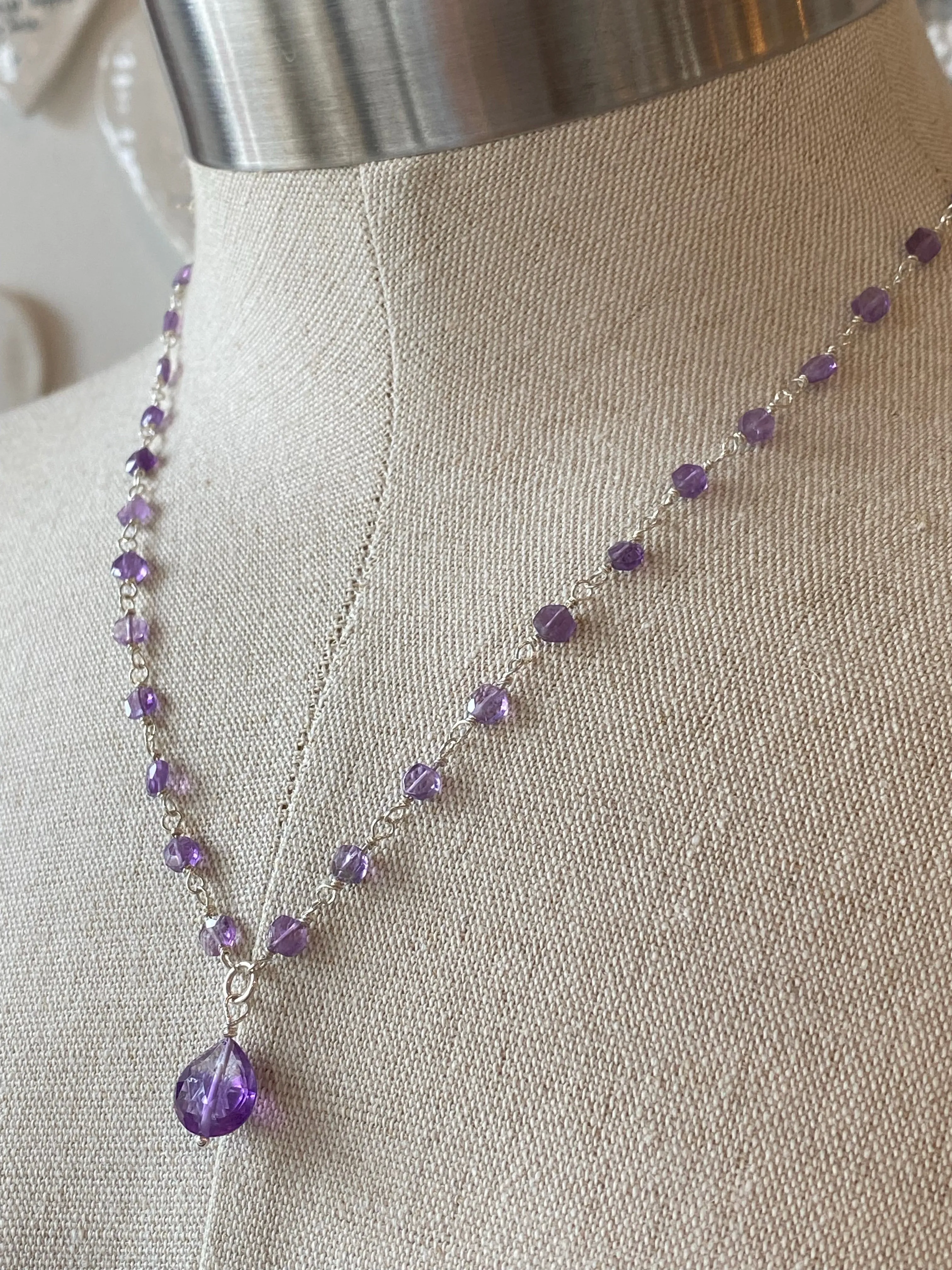 Elegant Amethyst Beads on Sterling Silver Necklace