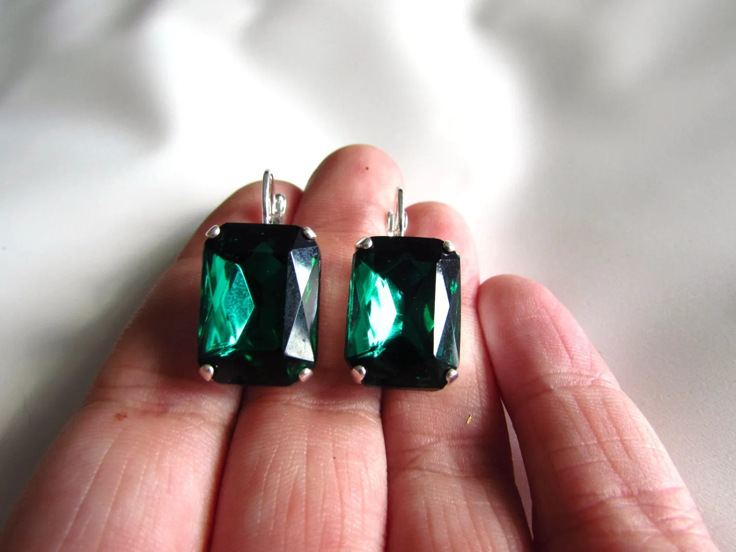 Emerald Crystal Earrings - Large Octagon